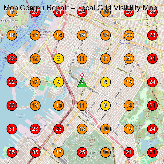 MobiCompu Repair GeoGrid visibility map for Electronics Repair Shop in Brooklyn